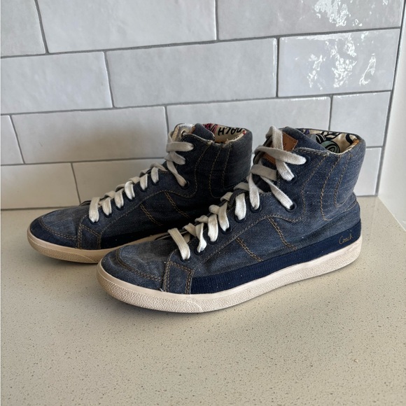 Coach  Ellis Denim Poppy High Top Women Sneakers Shoes Size 7 B - Picture 1 of 11